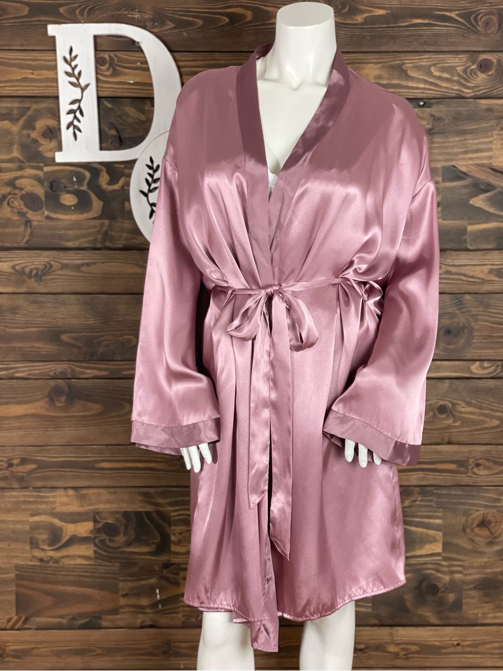 Valerie Stevens | Satin Tie-Waist Robe Intimates Dusty Rose Mauve Pink